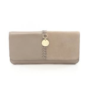 Chloe Tilda Bifold Long Wallet Leather Suede Beige
